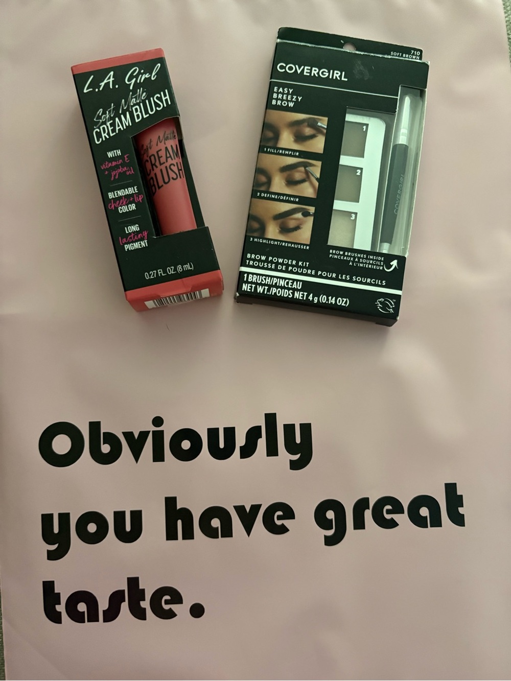 Covergirl eye brow kit and L.A. Girl Soft Matte Cream Blush in Rose Pink bundle